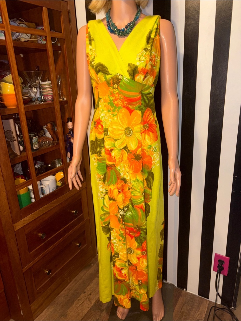 Vintage Hawaiian Togs Made in Hawaii Tropical Floral Maxi Dress Mod Resort Dress